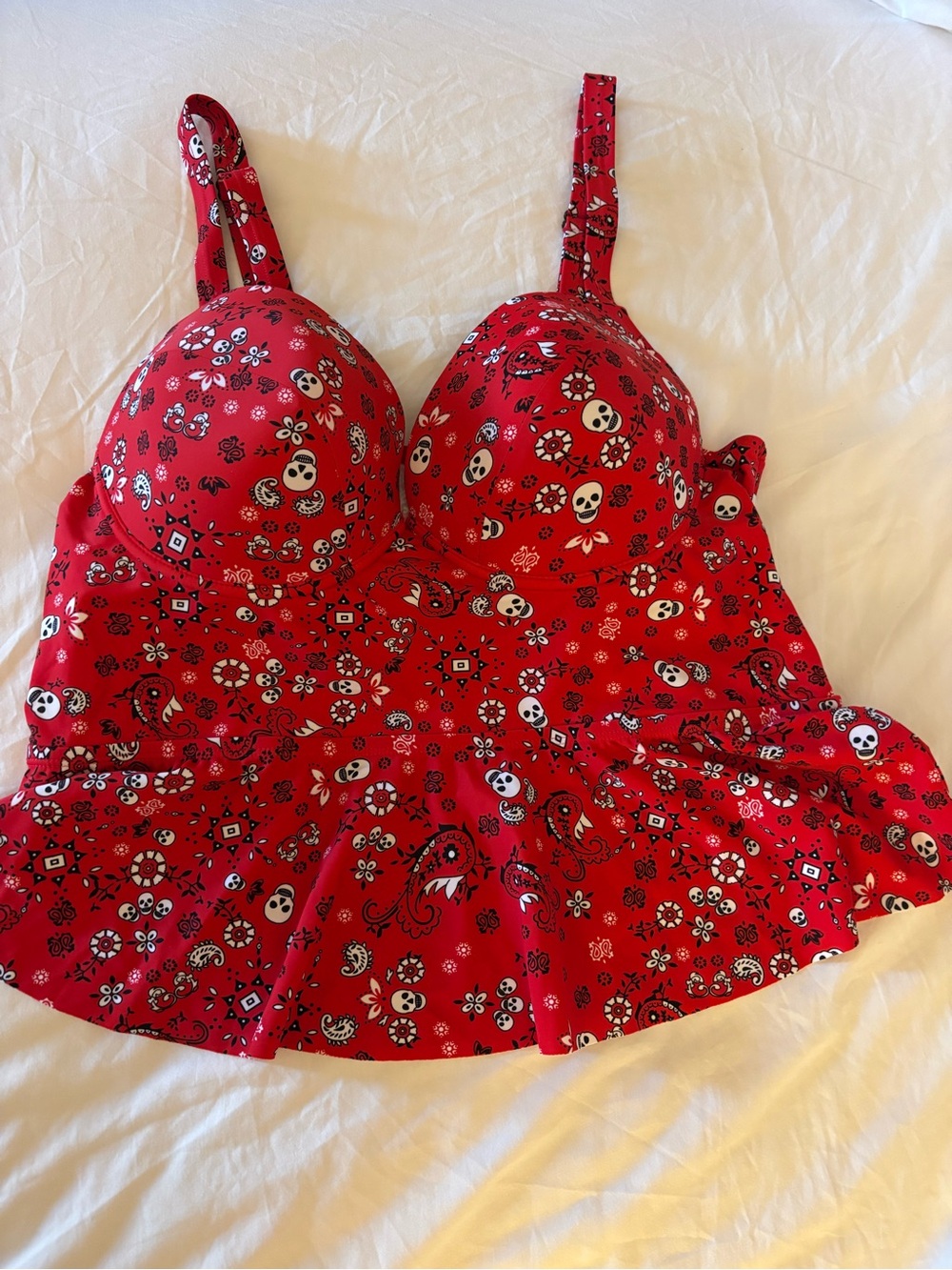 Torrid Red Bandana Skull Peplum Tankini Swimsuit 2X - Picture 3 of 9